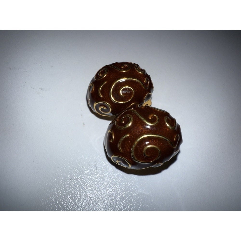 Vintage 1980's Blanca Clip-On Earringsโ Bold Statement Jewelry Gold Brown Scroll